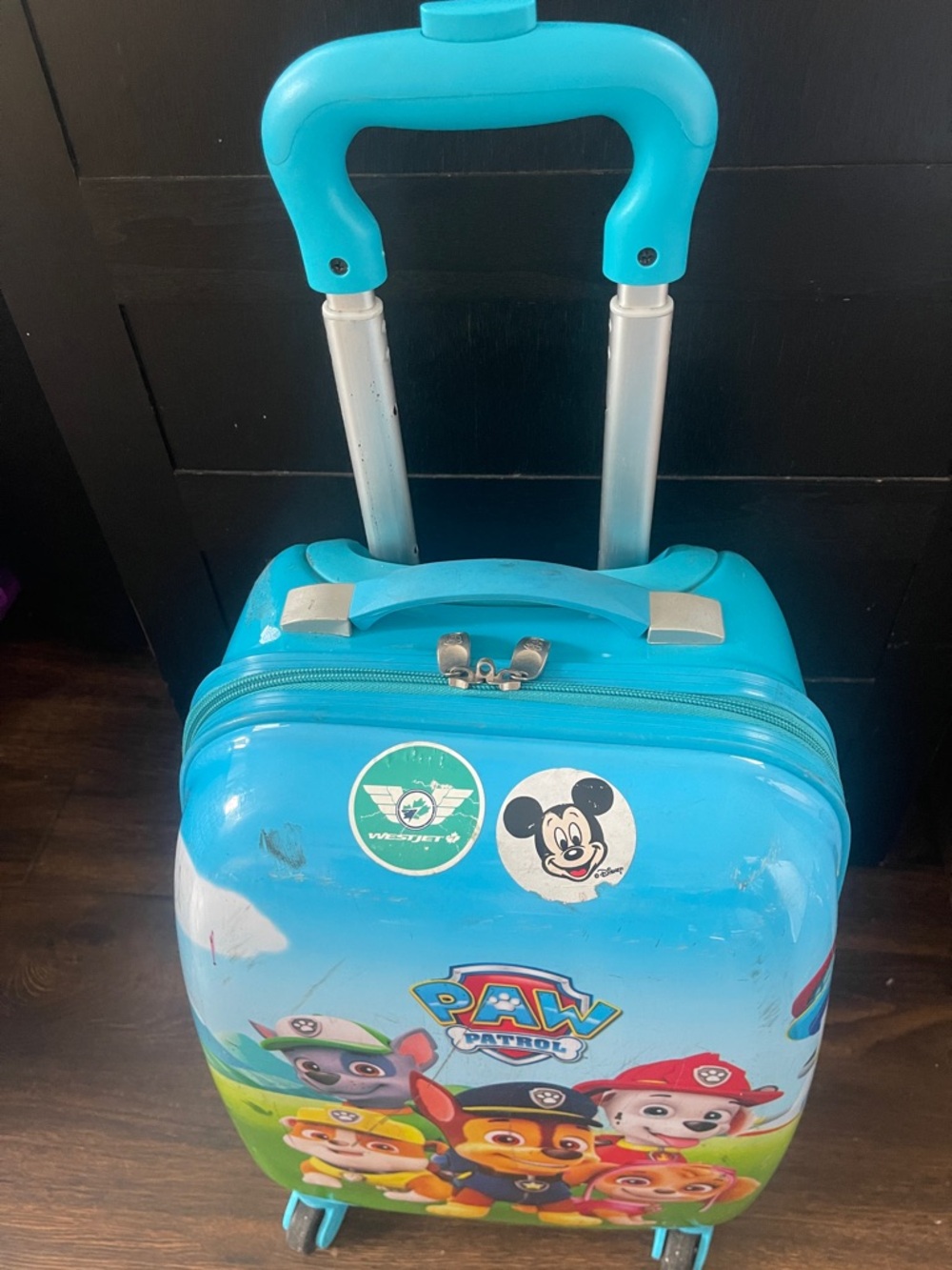 Paw Patrol Hard Shell Kids Rolling Suitcase - Bright Turquoise Blue (carry-on)